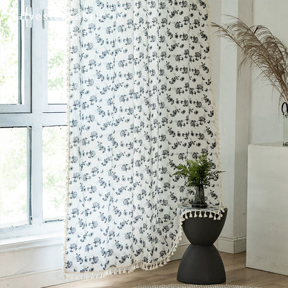 Floral Printed Curtains丨White Curtains丨Farmhouse Kitchen Curtains