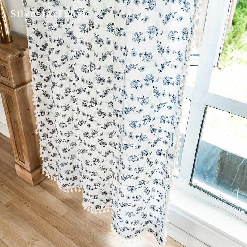 Floral Printed Curtains丨White Curtains丨Farmhouse Kitchen Curtains