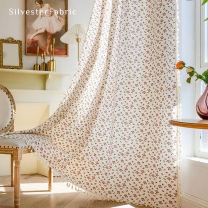 Floral Curtains丨White Curtains丨Pink Floral Printed Curtains