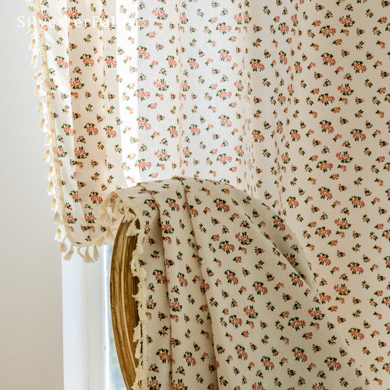 Floral Curtains丨White Curtains丨Pink Floral Printed Curtains