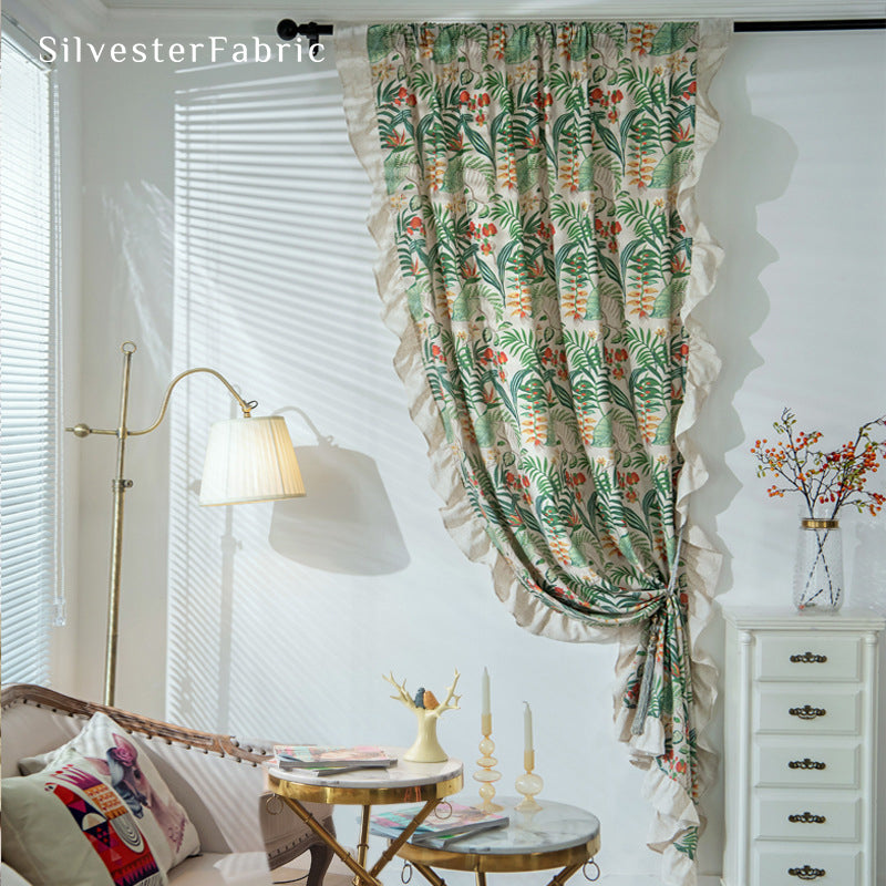 French Green Floral Curtain