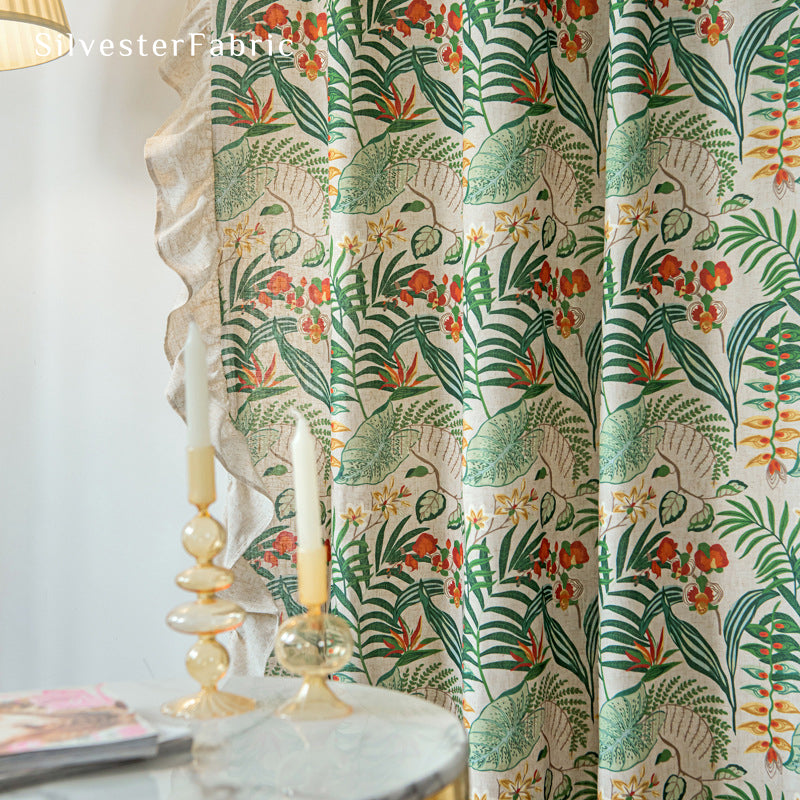 French Green Floral Curtain