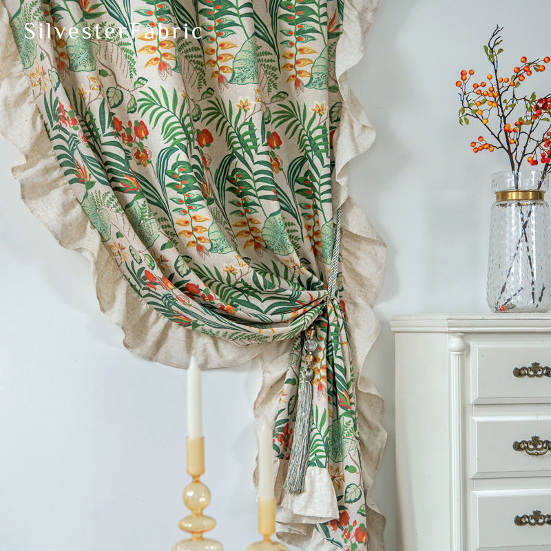 French Green Floral Curtain