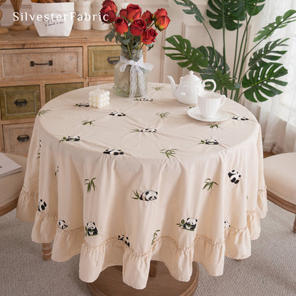 French Panda Embroidery Tablecloth