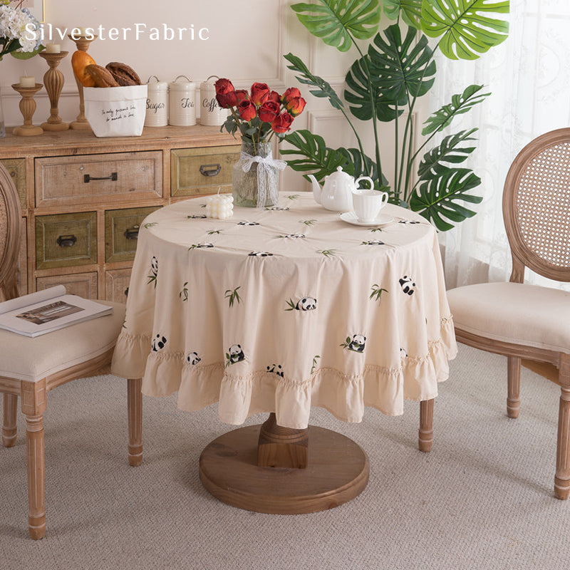 French Panda Embroidery Tablecloth