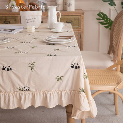 French Panda Embroidery Tablecloth