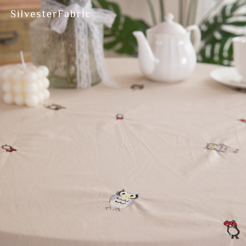 French Owl Embroidery Tablecloth丨Halloween Day Decor