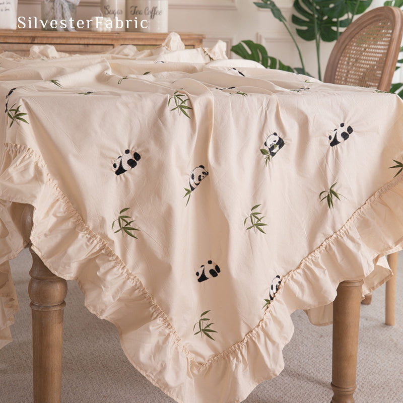 French Panda Embroidery Tablecloth