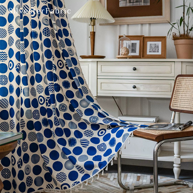 White Curtains丨Polka Dot Printed Curtains丨Living Room Curtains