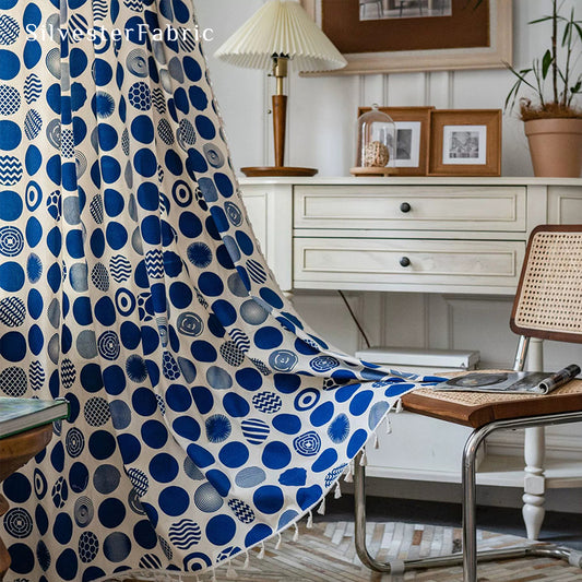 White Curtains丨Polka Dot Printed Curtains丨Living Room Curtains