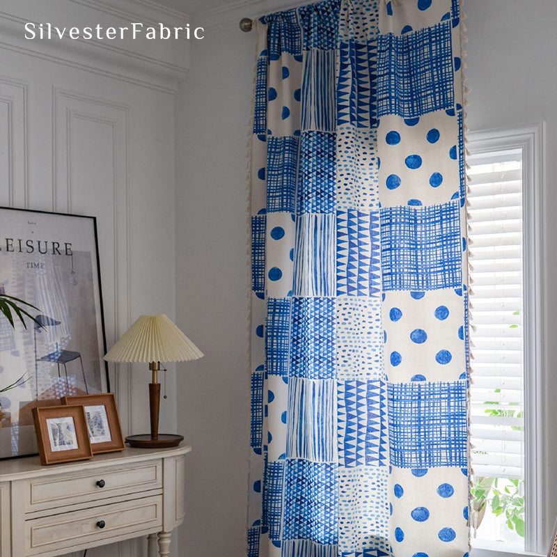 Blue Geometric Printed Curtains丨Boho Curtain​s丨Blackout Curtain​s
