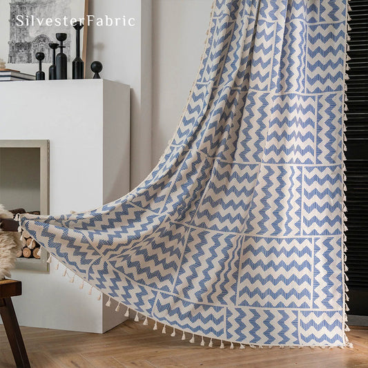 Light Blue Geometric Printed Curtains丨Blackout Curtain​s