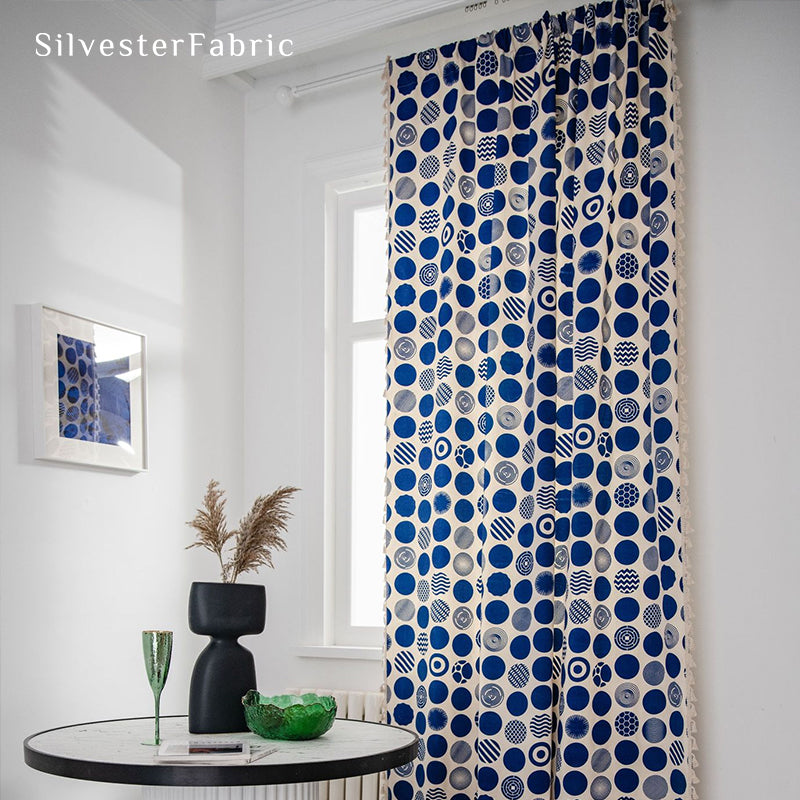 White Curtains丨Polka Dot Printed Curtains丨Living Room Curtains
