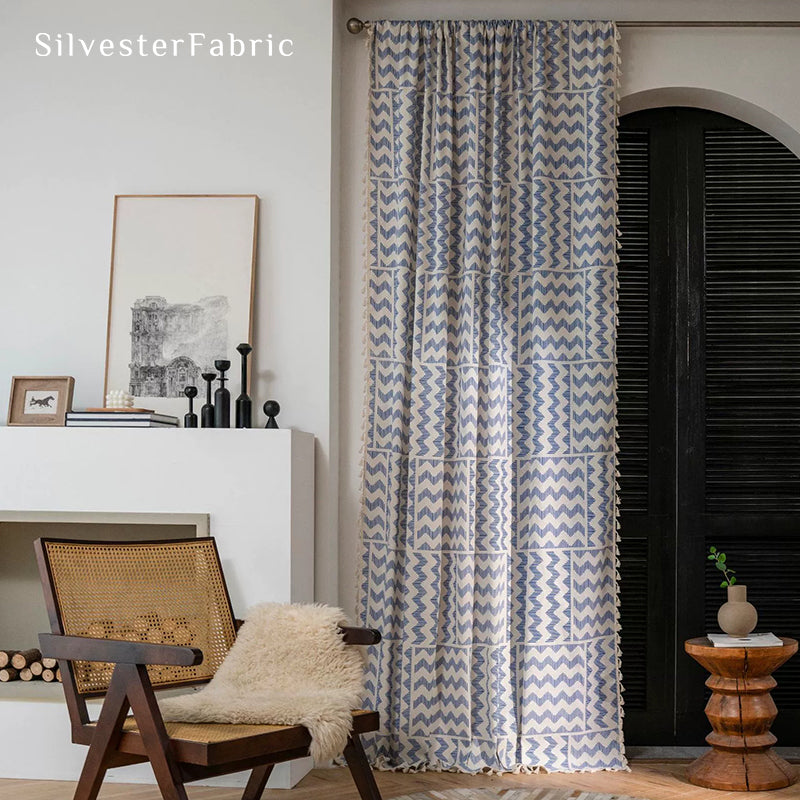 Light Blue Geometric Printed Curtains丨Blackout Curtain​s