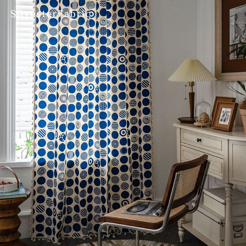 White Curtains丨Polka Dot Printed Curtains丨Living Room Curtains