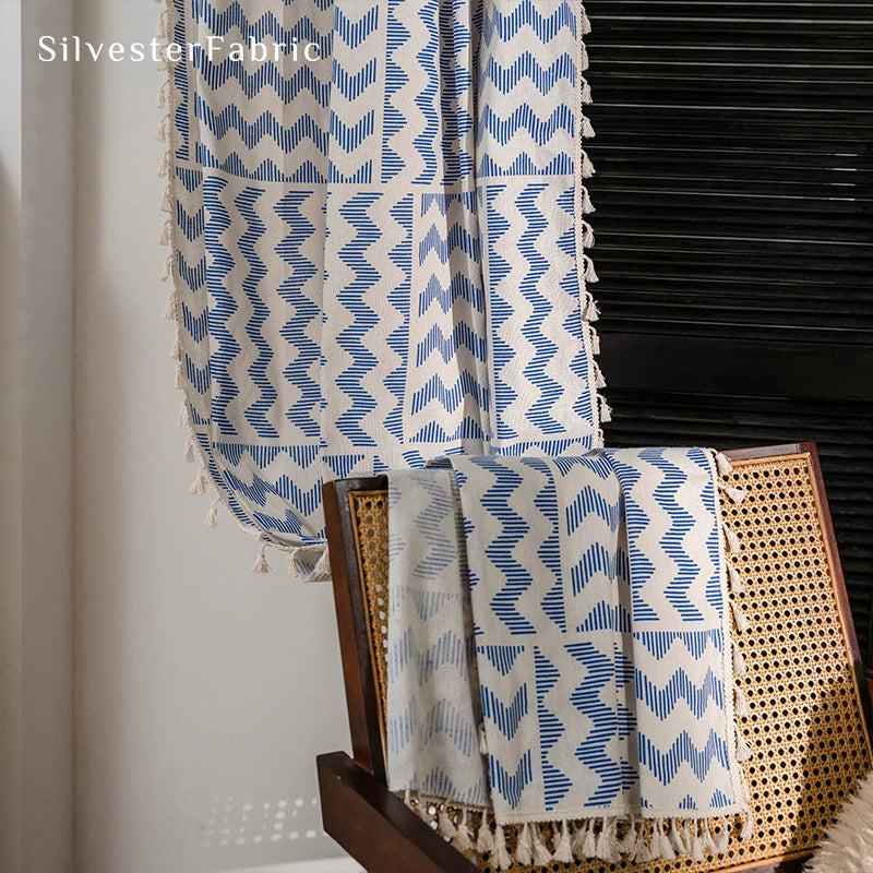 Light Blue Geometric Printed Curtains丨Blackout Curtain​s