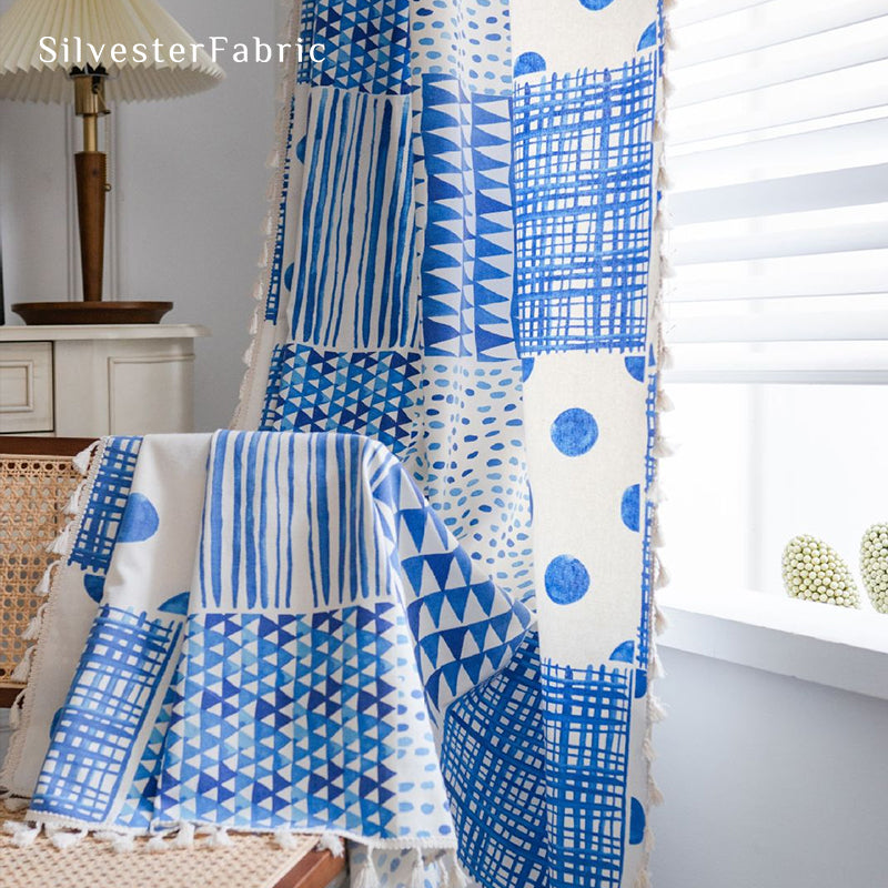 Blue Geometric Printed Curtains丨Boho Curtain​s丨Blackout Curtain​s