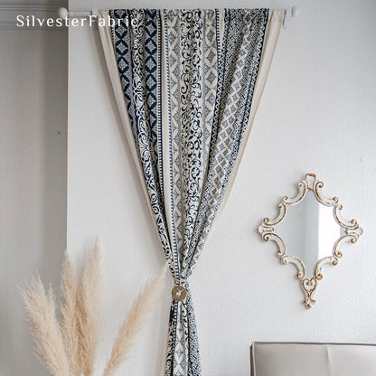 Navy Blue Geometric Boho Curtains