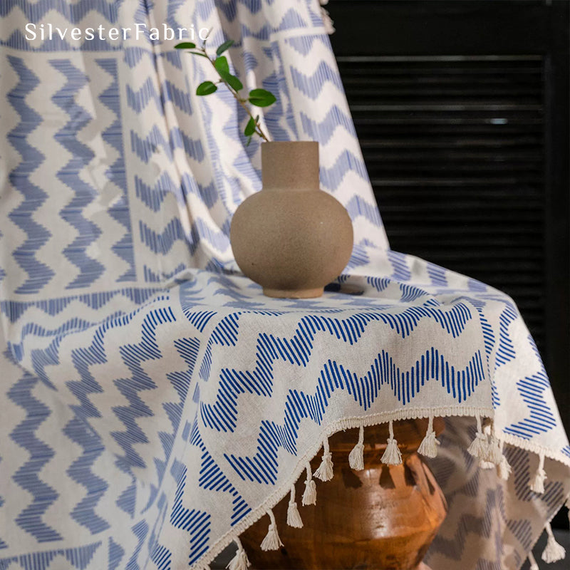 Light Blue Geometric Boho Curtains