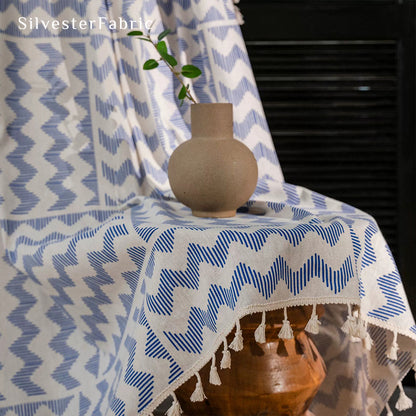 Light Blue Geometric Boho Curtains