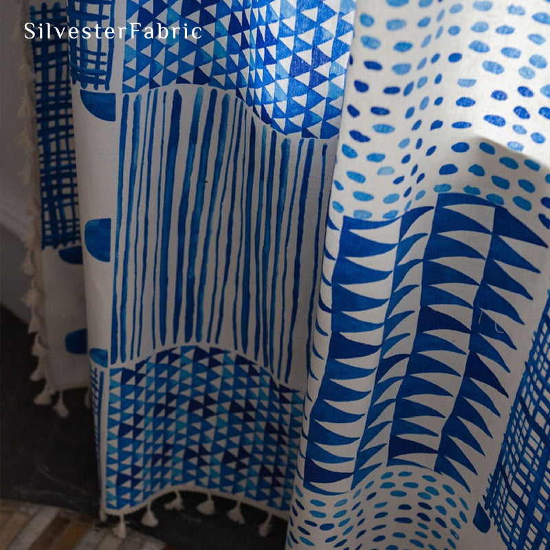 Blue Geometric Printed Curtains丨Boho Curtain​s丨Blackout Curtain​s