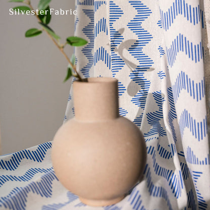 Light Blue Geometric Printed Curtains丨Blackout Curtain​s