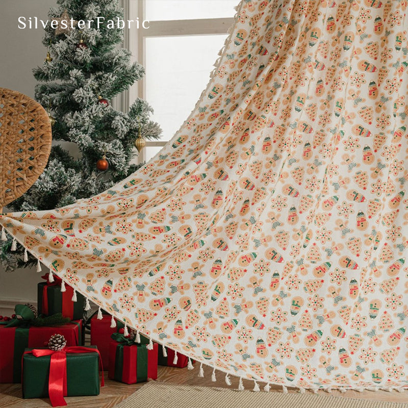 Green Christmas Curtains丨Golden Christmas Printed Curtains