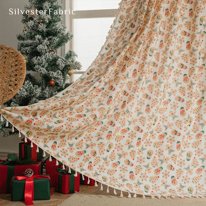 Green Christmas Curtains丨Golden Christmas Printed Curtains