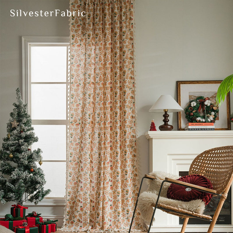 Green Christmas Curtains丨Golden Christmas Printed Curtains