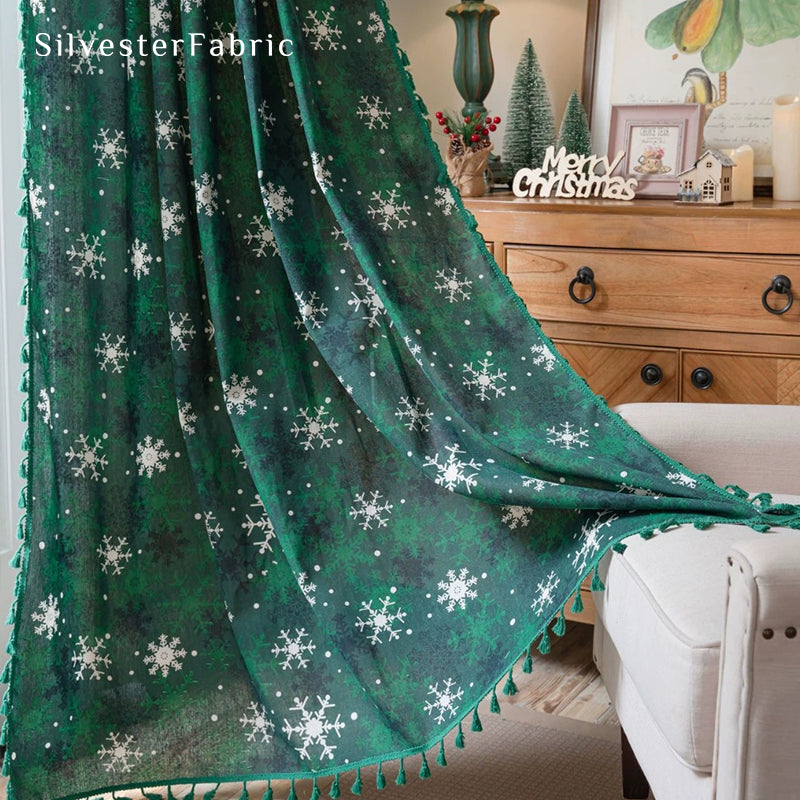 Christmas Curtains丨Green Christmas Curtains丨Rustic Curtains