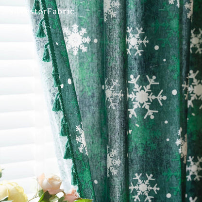 Christmas Curtains丨Green Christmas Curtains丨Rustic Curtains