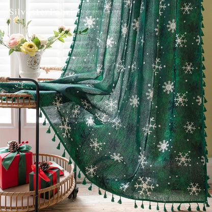Christmas Curtains丨Green Christmas Curtains丨Rustic Curtains