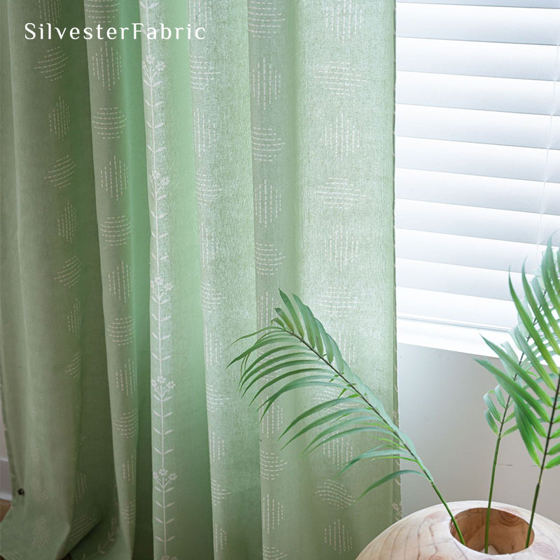 Green Floral Farmhouse Curtains