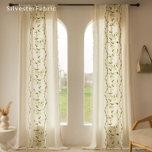 Green Farmhouse Kitchen Curtains