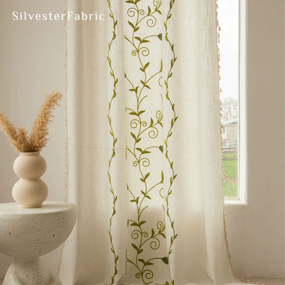 Green Farmhouse Kitchen Curtains