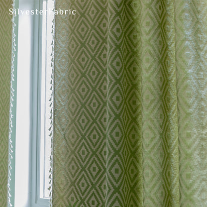 Close‑up of Green Farmhouse Diamond Curtain