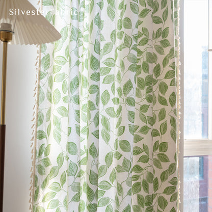 Floral Curtains丨White Curtains丨Green Leaf Printed Curtains