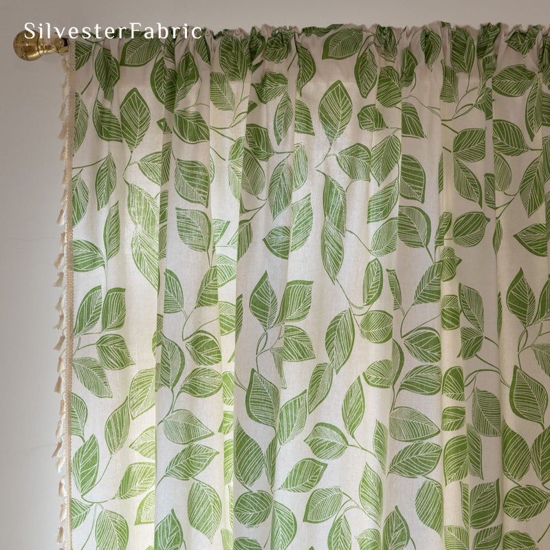 Floral Curtains丨White Curtains丨Green Leaf Printed Curtains