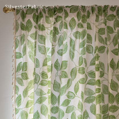 Floral Curtains丨White Curtains丨Green Leaf Printed Curtains