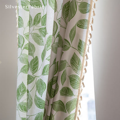 Floral Curtains丨White Curtains丨Green Leaf Printed Curtains