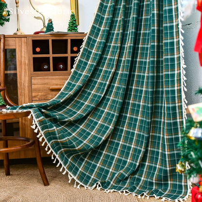 Green Christmas Plaid Curtain