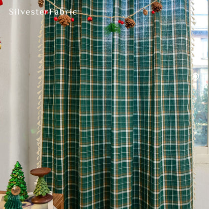 Green Christmas Plaid Curtain