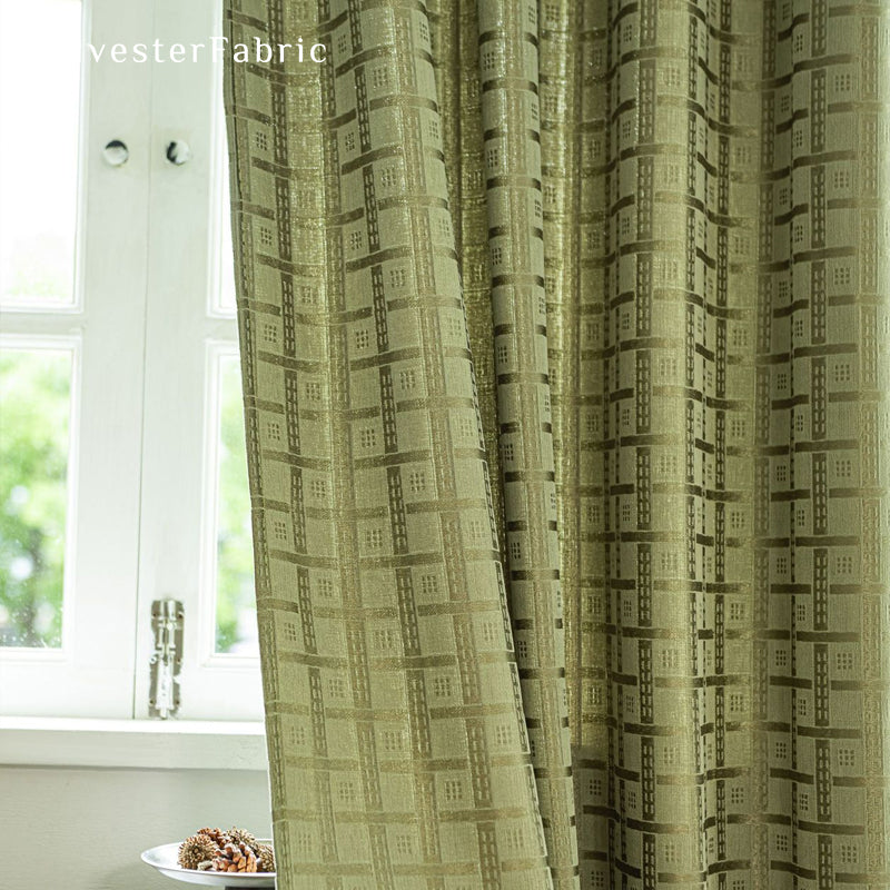 green jacquard farmhouse curtain fabric texture