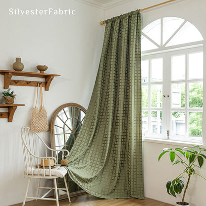 green jacquard farmhouse curtain panel