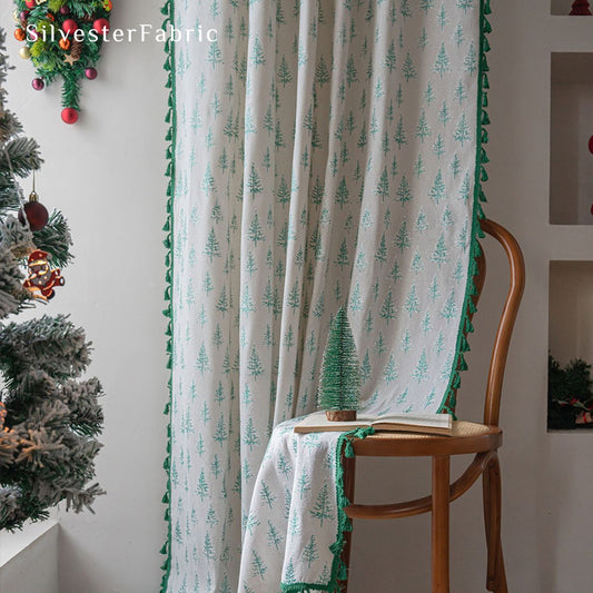 Green Christmas Tree Curtains丨Christmas Kitchen Curtains