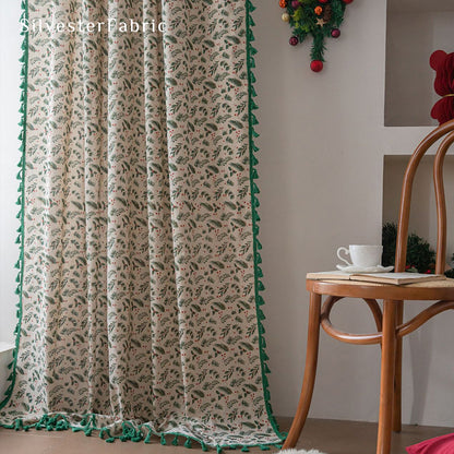 Green Christmas Kitchen Curtains