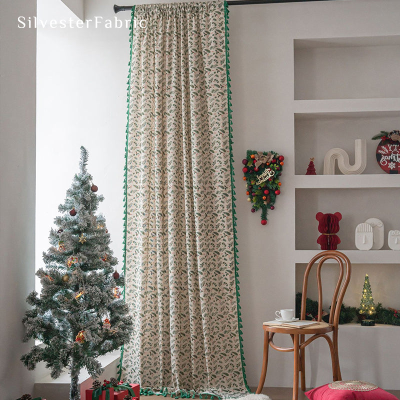 Green Christmas Kitchen Curtains