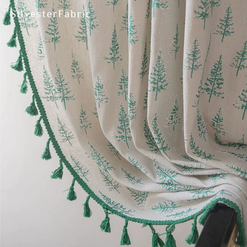 Green Christmas Tree Curtains丨Christmas Kitchen Curtains