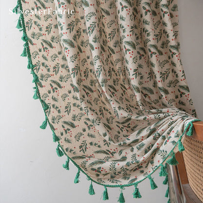 Green Christmas Kitchen Curtains