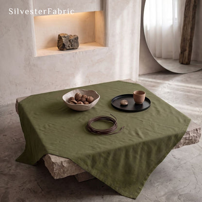 solid green rectangle tablecloth fabric close-up